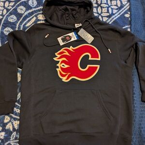 Calgary Flames NHL Black Hoodie with Red Embroidered Logo